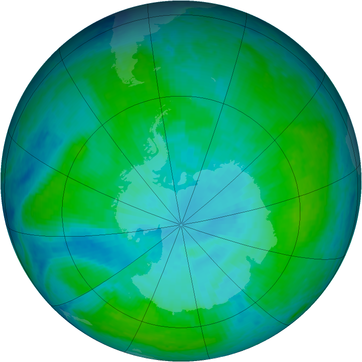 Antarctic ozone map for 09 January 2004